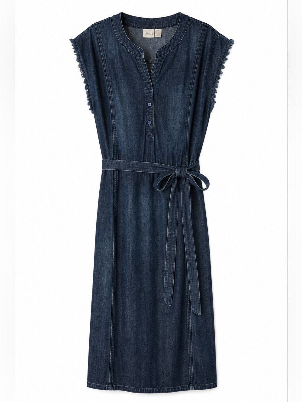 NWOT Chicos Denim Tie-Waist Cap-Sleeve Dress - Never Worn!